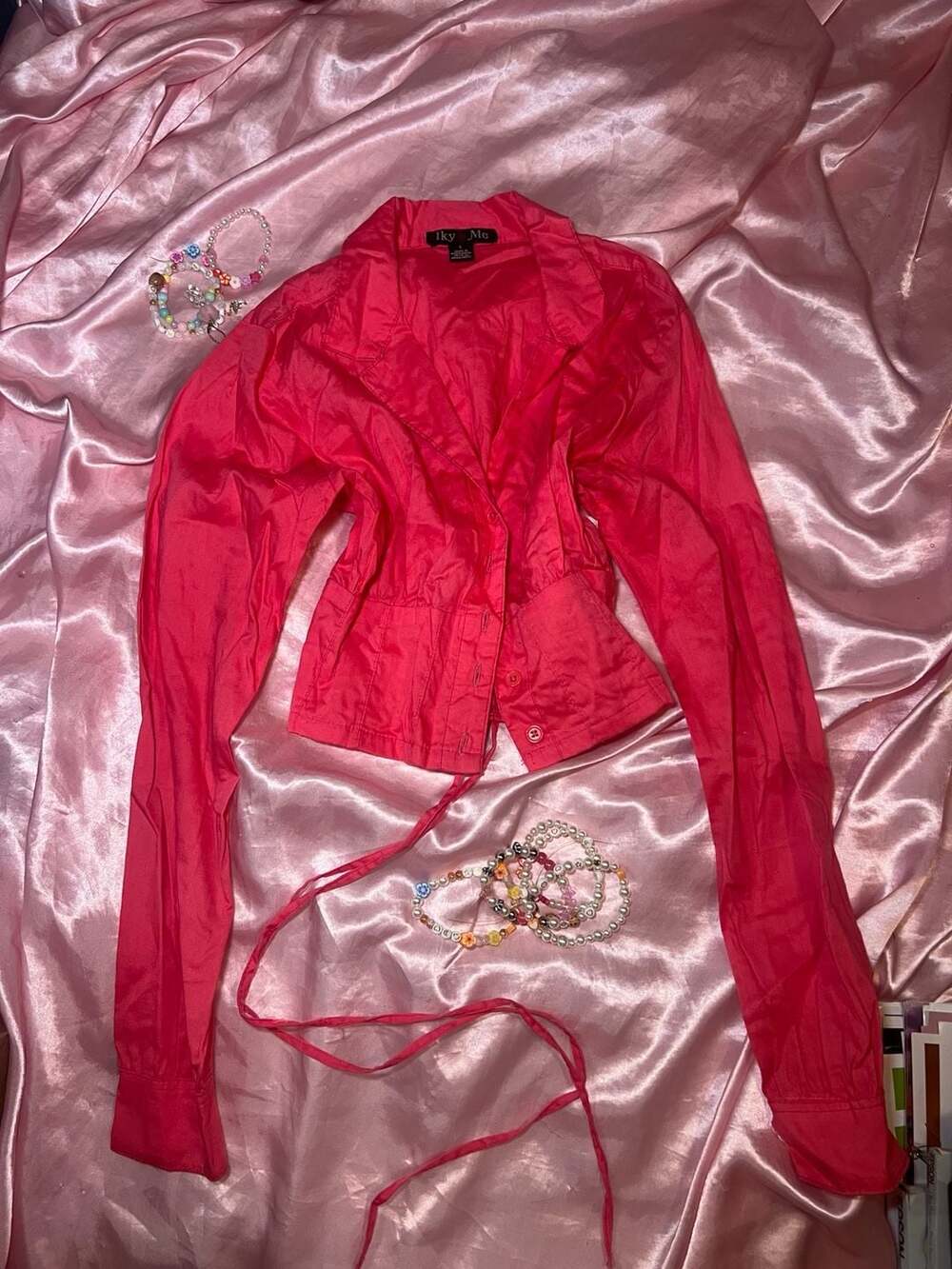 Iky Me Dark Pink Button-Up Blouse with Waist Tie